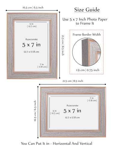 Image of GOLDEN PEACOCK Antique Grey with Gold Accents 5x7 Inch Photo Frame | Set of 1 Elegant Wall & Tabletop Picture Frame for Home Decor and Gifting