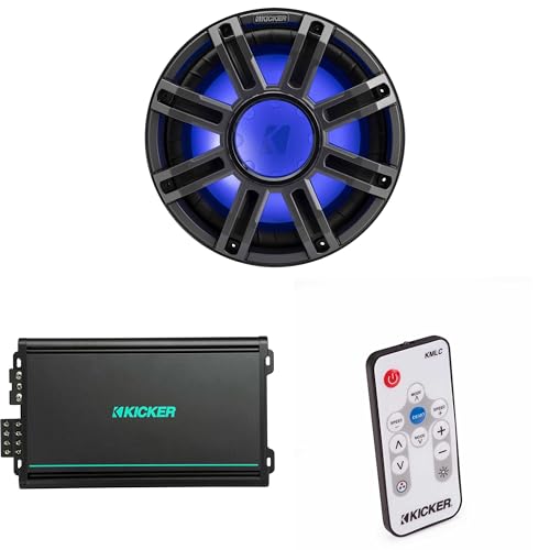 Kicker 51MWE124 - MWE 12-Inch Premium Marine Subwoofer (Enclosure) 4-ohm & 48KMA6004 Marine Amp Bundle (Includes LED Remote)
