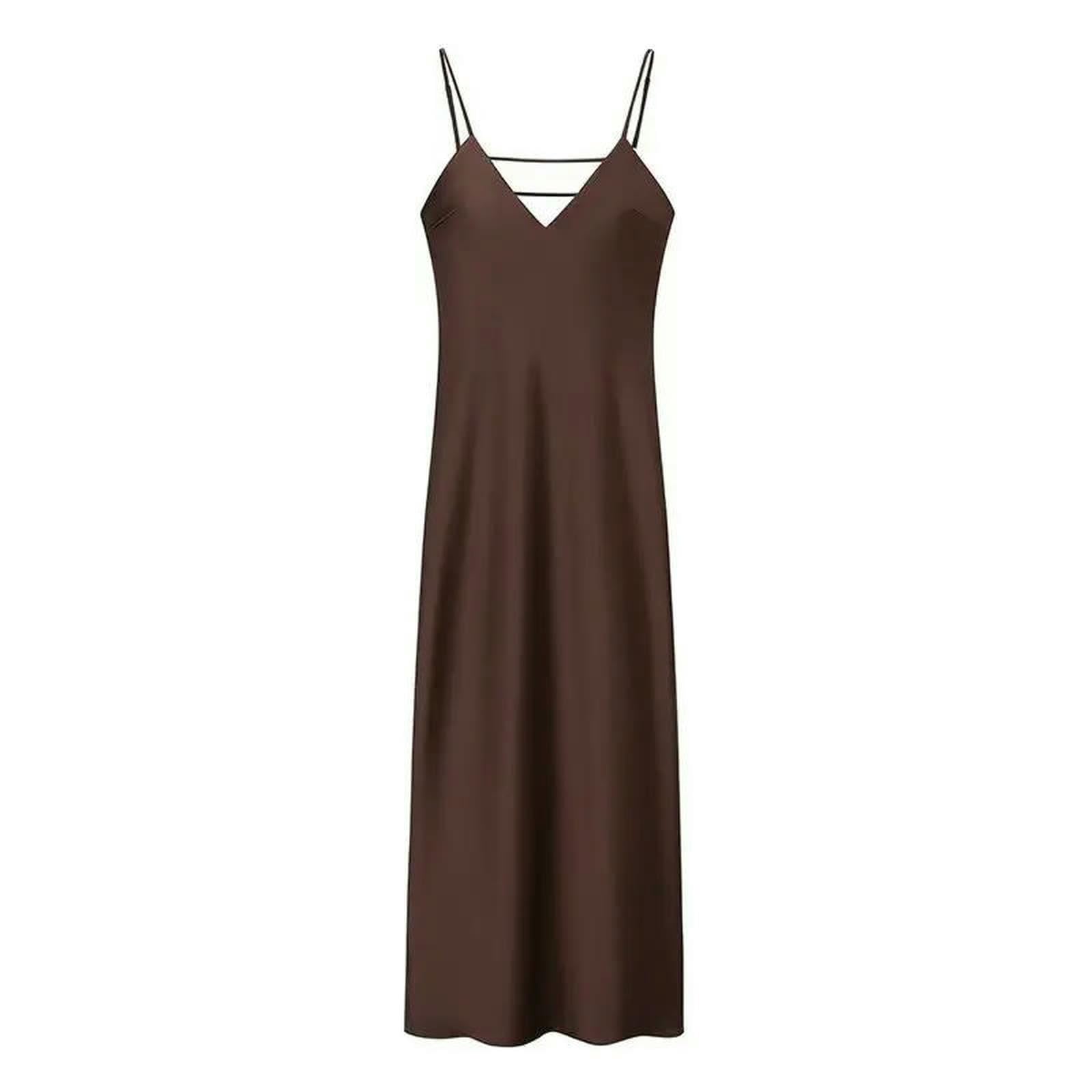 Abito Donna Invernale Estivo da con Scollo A V Giallo, Elegante Senza Maniche Ampio, Maxi Abiti Festa Donna-Rosa-l