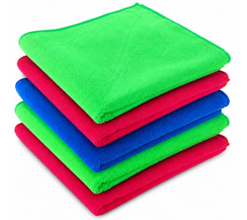Image of BENAVJI Microfiber Cleaning Cloth Pack of 5 | 40x40 cm Ultra Soft Lint-Free Microfiber Towels | Multipurpose Cleaning Cloth for Car, Bike, Kitchen, Home, Super Absorbent, Reusable