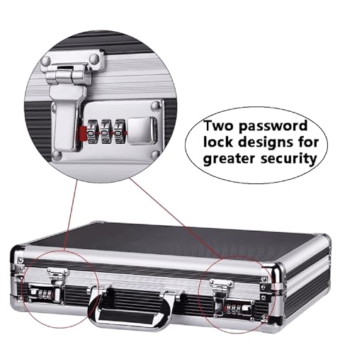 Metal Document Bag with Lock Aluminum Locking Briefcase with Handle Aluminum Attache Case with Foam for Valuables and Home Documents Travelling Bag Cosmetic Bag (17.72×12.99×4.33, without foam)4