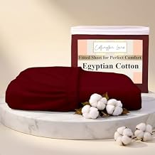 Cottington Lane Queen Fitted Sheet Only, 100% Egyptian Cotton Bottom Sheet Queen Size 60" x 80", 15 Inch Deep Pocket, Hotel Quality Sateen Weave, Soft, Breathable, Cooling & Durable, Burgundy