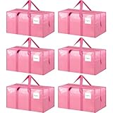6 Pack Extra Heavy Duty Large Moving Bags with Strong Zipper & Comfortable Handles, Sturdy & Durable Clothes Storage Bags Totes Bins, Packing Moving Boxes for College Supplies, Pink