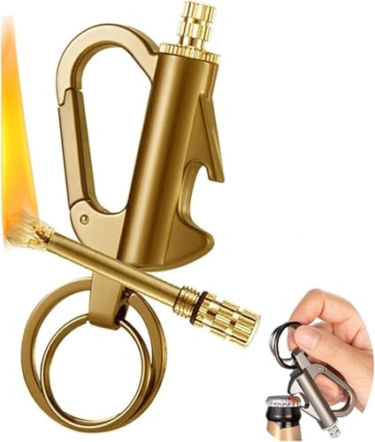 Llavero Encendedor de pedernal 3 en 1 con Llavero y abrebotellas, arrancador de Fuego Resistente al Viento para Supervivencia al Aire Libre, Herramienta de Camping de Metal Reutilizable
