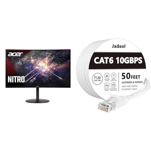 Image of Acer Nitro XZ270 Xbmiipx 27 inch 1500R Curved Full HD (1920 x 1080) VA Zero-Frame Gaming Monitor & Jadaol Cat 6 Ethernet Cable 50 ft, Outdoor&Indoor 10Gbps Support Cat8 Cat7 Network