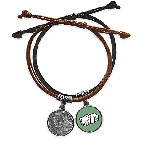Pulsera cuerda mano ajustable de cuero negro con textura de piedra agrietada