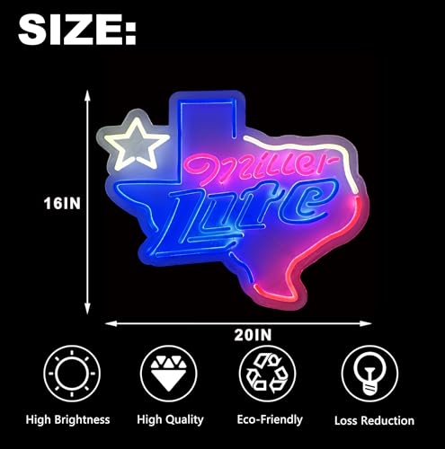 Image of New 20 inch inchx16 inch inch Millers Lite Texas Lone Stars Neon Sign Man Cave Signs Sports Bar Pub Beer Neon Lights Lamp Led Neon Light KC09