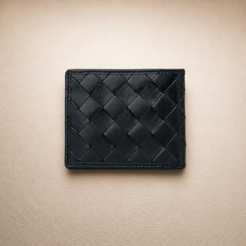 Image of Genuine Leather Wallet for Men with RFID Protection, Handwoven Slim Bifold Money Wallet, 3 Card Slots, Coin Pocket, Dual Note Compartments, Compact Wallet for Office, Travel & Daily Use
