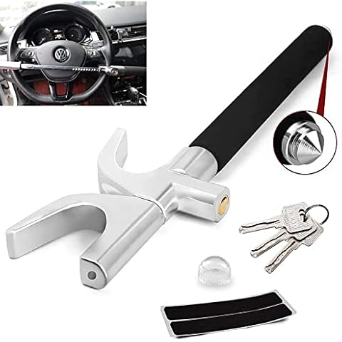 Car Steering Wheel Lock, The Anti Theft Device for Cars, Universal Car Steering Wheel Lock, Adjustable Vehicle Anti-Theft Lock with 3 Keys and Safety Hammer Function Cover