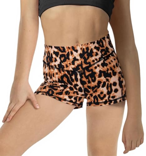 rrhss Girls Athletic Shorts Kids Leopard Print High Waisted Yoga Dance Biker Comfy Gymnastics Shorts 5-14Y