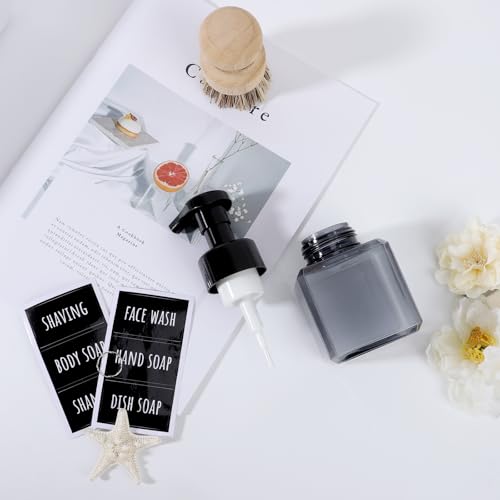 Image of Segbeauty Foam Soap Dispenser for Kitchen Sink 8.5oz, 4pcs Sqaure Foam Pump Bottle Set Gray 250ml, Small Plastic Foaming Soap Dispenser Bathroom, Leakproof Empty Foaming Pump Bottles with Stickers