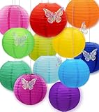 12 Pack 10inch Rainbow Multicolor Paper Lanterns, Japanese Chinese Round Paper Lantern, Party Supplies for Wedding Birthday Christmas Decorations
