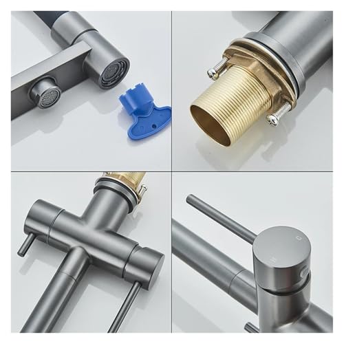 Grifo de cocina fregadero agua fría caliente y salida de agua pura para beber oro cepillado 5