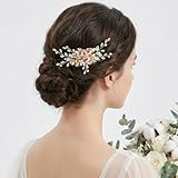 SWEETV Gold Wedding Hair Comb for Brides, Handmade Flower Pearl Rhinestone Bridal Hair Accessories, Vintage...