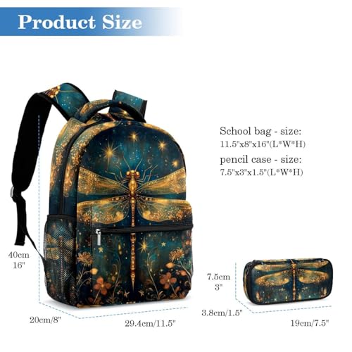 Sac à dos libellule dorée ensemble 2 pièces cadeau de rentrée idéal