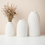 Weiß Vasen Keramik, 3er-Set Kleine Vasen für Wohnzimmer Tischdeko, Moderne Vasen Set mit Polka-Dot & Streifen, Boho Deko Nordischer Stil Dekorative Vase für Pampas Grass & Getrocknete Blumen
