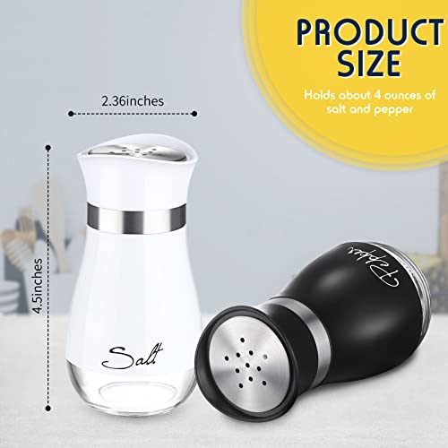 2 Pieces Salt And Pepper Shakers Set, Spice Dispenser With Stainless Steel Lid Pour Holes Glass Refillable Pepper Shaker Seasoning Cans For Home, Restaurant, Canteen (Black, White) #TOP1