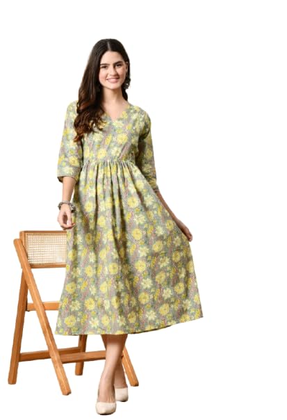 Women Floral Printed Maternity Feeding Dress | Cotton Blend Nursing Dress with Concealed Zip | V Neck Short Sleeve A-Line Maxi Dress for Pregnancy & Breastfeeding-image-29