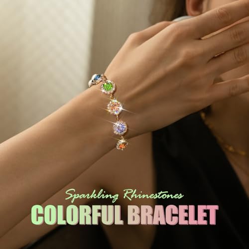 ACEDRE Colorful Crystal Bracelet Jewelry Gold Sparkly Rhinestone Adjustable Bracelets Rave Prom Hand Chain Accesssory for Women4