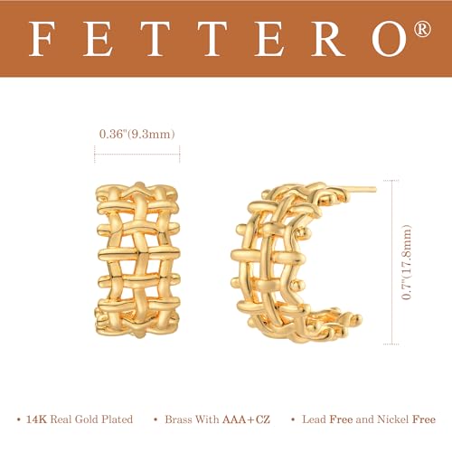 FETTERO Split Hoop Earrings 14K Gold Plated Chunky Hoop Earrings for Women Dainty Hypoallergenic Half Hoop Earring Jewelry Triple Hoop Earrings