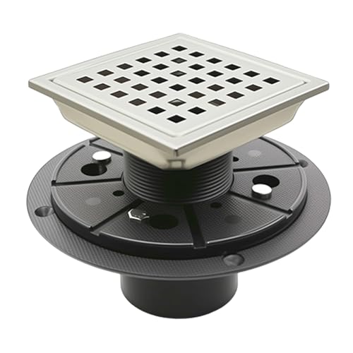 4 Square Shower Floor Drain with Flange Quadrato Pattern Grate Removable Food-Grade SUS 304 Stainless Steel Watermark&CUPC Certified Brushed (Brushed Nickel 4 Inch)