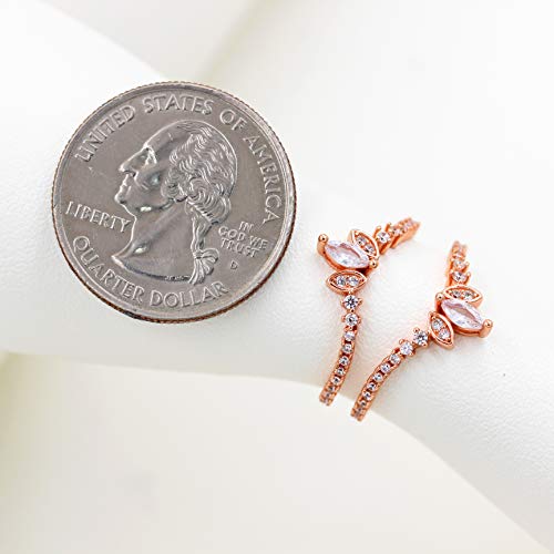 Uloveido 925 Sterling Silver Marquise Cz Diamond Ladies Wedding Enhancer Guard Double Ring Band Stack Rose Gold Plated (Size 6) #TOP7