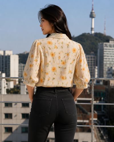 Image of Women's Printed Casual Shirt | Loose Fit Button Down Collared Shirt | Soft & Lightweight Everyday Wear Top