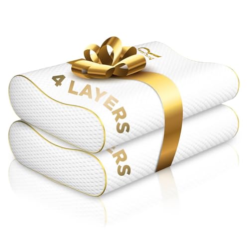 Image of Memory Foam Pillow (2-Pack Extra King - 31 x 14 x 6.5) 4-Layer King, Contour, Side Sleeper Orthopedic, Neck Support Pillow, Neck Pain, Side Sleepers