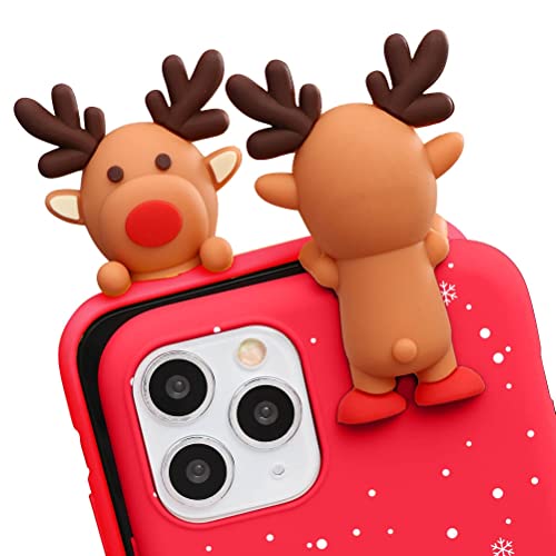 Pnakqil 2 Pieces Christmas Case For Apple Iphone 14 Pro Max 6.7", Matte Red Silicone Back Cover With Cute Deer Santa Claus 3D Doll Cartoon Pattern Slim Shockproof Protective Case For Iphone 14 Pro Max #TOP1