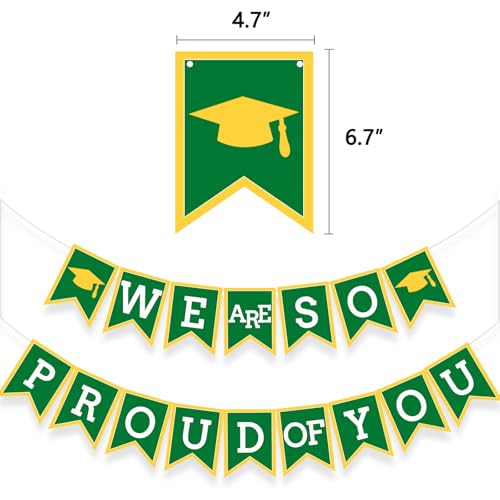 Image of Green Yellow We Are So Proud Of You Banner Congrats Grad Cap Bunting Flag Grad Party Decoration Idea