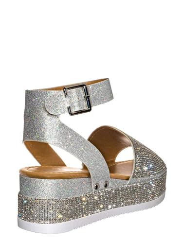 Forever Link Women Rhinestone Ankle Strap Crystal Platform Sandals-Luxury-963