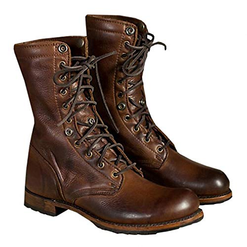 Tebapi Mens Backpacking Boots Martin Military Boots Men Shoes Leather Men Boots Ankel Boots for Men Autumn Winter Shoes Zapatos Hombre Mid Calf Boots Brown 8