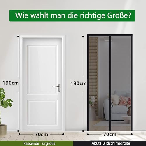 Panngu Fliegengitter Balkontür Magnet 70x190cm, 2024 Verstärkt Fliegenvorhang Terrassentür Magnete Türe Ohne Bohren, Fliegennetz Balkon Insektenschutz Tür, Magnetische Moskitonetz Vorhang Schwarz