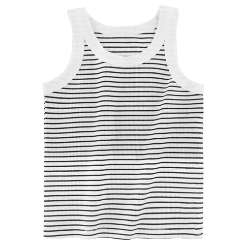 Girls Tanks Tops Ribbed Sleeveless Summer Crop Tops for Kids 4Y White Strip