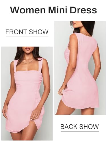Women's Sexy Square Neck Dress Sleeveless Elegant Ruched Mesh Short Dress Party Club Mini Dresses for Women2