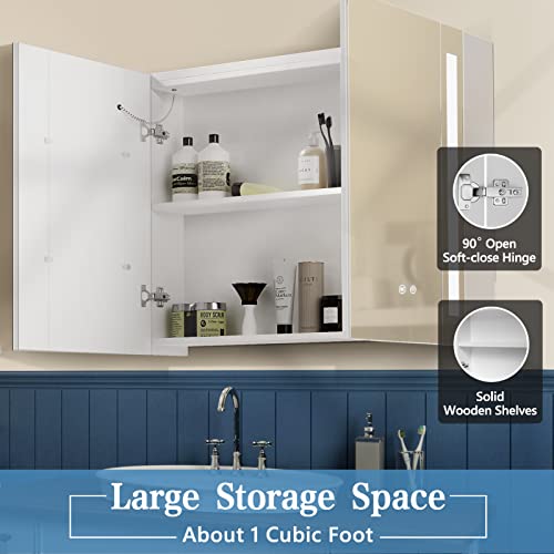 Lalahoo Medicine Cabinets For Bathroom Medicine Cabinet Wall Mounted, Led Dimmable Light, Double Doors Medicine Cabinet With Storage Shelves 22" X 30" #TOP2