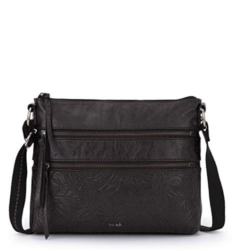 The Sak Women s Reseda Crossbody, Black Leaf Emboss