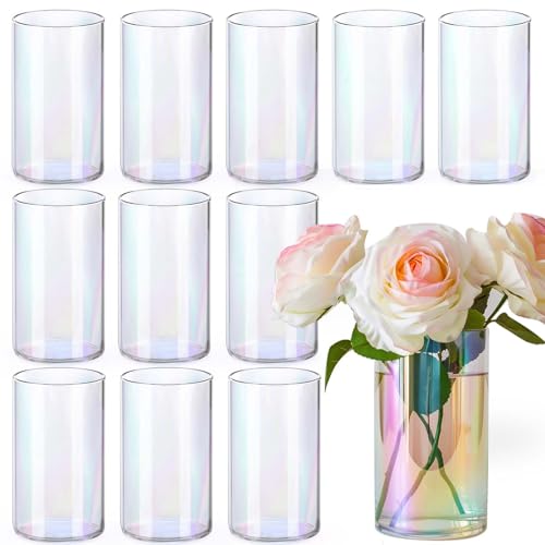 Glass Vase Cylindrical Vase for Desk Decoration, Flower Vase Candle Glass Bottle Pebble Bottle Can Be Used for Party Wedding Banquet Decoration (12, 8.5×15-Color)