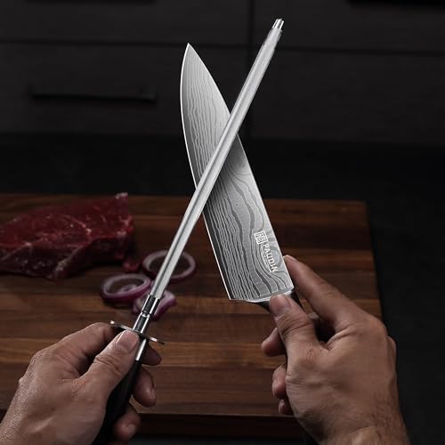 PAUDIN 10 Inch Honing Steel, Knife Sharpener, Professional Carbon Steel Knife Sharpener Rod for Kitchen Knives - Image 7