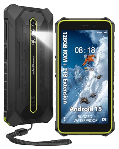 Ulefone RugKing 2 Pro Rugged Smartphone, 128GB/2TB TF, Android 15 Armor Phone, 5.45" Tough Screen, IP68 Waterproof Outdoor SIM Free Mobile Phones Unlocked, 4G 3-Card Slot, Dock Charging, NFC, Green