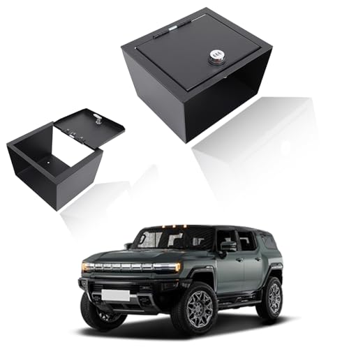 Center Console Organizer Gun Safe Box Compatible with Hummer EV SUV/Pickup 2024 2025 2026+ Center Arm Rest Vault Locking Storage Box Black Alloy Steel 3 Digit Combination Lock with Key