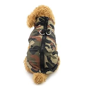 ZUNEA Small Dog Clothes for Male Winter Padded Harness Coat Vest Jacket Pet Apparel Army Green Camo S (This harness coat runs small, pls choose the size carefully)