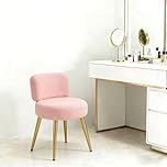 Warmiehomy Dressing Table Stool, Teddy Velvet Dressing Table Chair With Gold Metal Legs, Comfy Make Up Vanity Chair for Bedroom, Living Room, Hallway, Pink