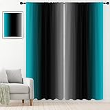 EGLGCC Teal Black Curtains Turquoise Grey Gray White Ombre Gradient Darking Modern Abstract 52W x 84L Inch Rod Pocket Curtain for Bedroom Kitchen Living Room Window Drapes Treatment Fabric 2 Panels