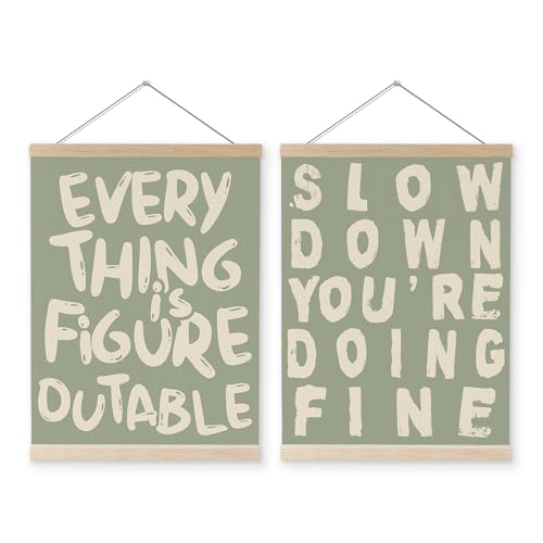 YQDEJ Green Everything Is Figureoutable Inspirational Wall Art Poster Hanger Frame of 2, Positive Affirmations Wall Decor, Motivational Wall Art for Home Office Classroom, 12x16 Inch