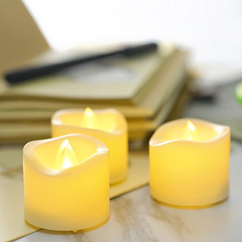 Image of Battery Operated LED Votive Candles Realistic Flickering Flameless Tea Lights Set Bulk Electric Fake Night Candle Lights for Xmas Christmas Party Wedding Decorations Gifts 24 Pack Batteries Included