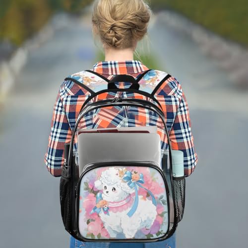 Cute Watercolour Sheep Flower Clear Backpack Stadium Approved PVC Backpacks for Adults Heavy Duty Clear Bag for Work Security Travel College3