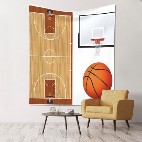 Tapisserie imprimée terrain de basket pour décorer une chambre de jeune fan