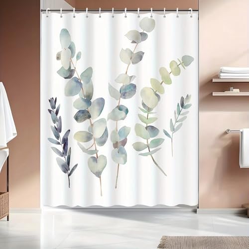 Rideau de douche lavable à œillets motif feuilles vertes, textile imperméable 240cm