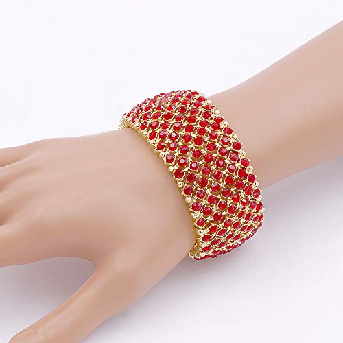 Lavencious Tennis Rhinestone Stretch Bridal Bracelets Evening Party Jewelry For Women Girl, Women's Stretch Bracelets (Gold - Red) #TOP4